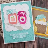 Handmade greeting card with jam on it and it's your birthday... Let's jam sentiment on it.