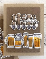 Handmade greeting card with beers on it and hoppy birthday sentiment on it.