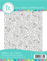 Graphic of Grill & Chill Background stamp which includes various summer themed items for papercrafting.