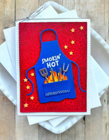 Handmade greeting card with apron on it and smokin' hot sentiment on it.