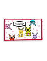 Handmade greeting card with bunnies on it and somebunny loves you sentiment on it.