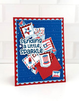 Handmade greeting card with envelope on it and sending a little sparkle sentiment on it.