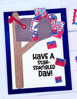 Handmade greeting card with mailbox on it and have a star-spangled day sentiment on it.