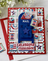 Handmade greeting card with mailbox on it and celebrate freedom sentiment on it.