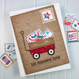 Handmade greeting card with wagon on it and let freedom ring sentiment on it.