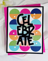 Handmade greeting card with diamonds on it and celebrate sentiment on it.