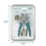 Image of We R Oval Crop-A-Dile punch tool inside packaging with measurements.