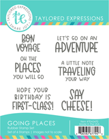 Graphic of Going Places Stamp Set which is a rubber stamp set used for papercrafting.