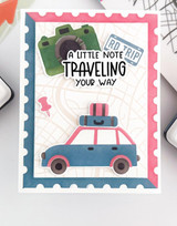 Handmade greeting card with car on it and a little note traveling your way sentiment on it.
