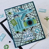 Handmade greeting card with luggage on it and oh the places you will go sentiment on it.