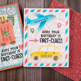 Handmade greeting card with a plane on it and hope your birthday is first-class sentiment on it.