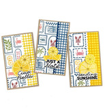 Three handmade greeting cards with gallery way and costal vibes stamps on it and different sunny sayings sentiments on each.