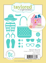 Graphic of Beach Bound Die Set which includes beach items for papercrafting.