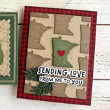Handmade greeting card with Minnesota on it and sending love from me to you sentiment on it.