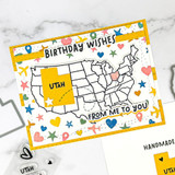 Handmade greeting card with US on it and birthday wishes form me to you sentiment on it.