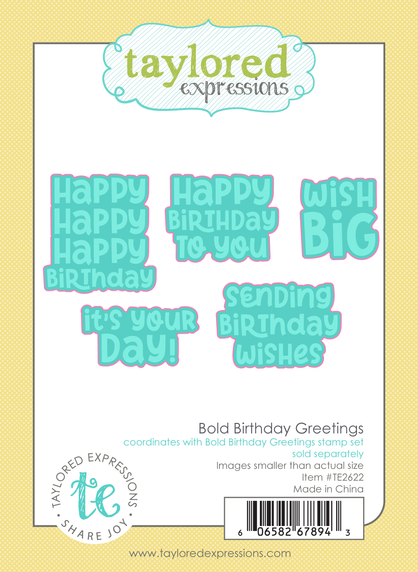 Graphic of Bold Birthday Greetings Dies which includes sentiments for papercrafting.