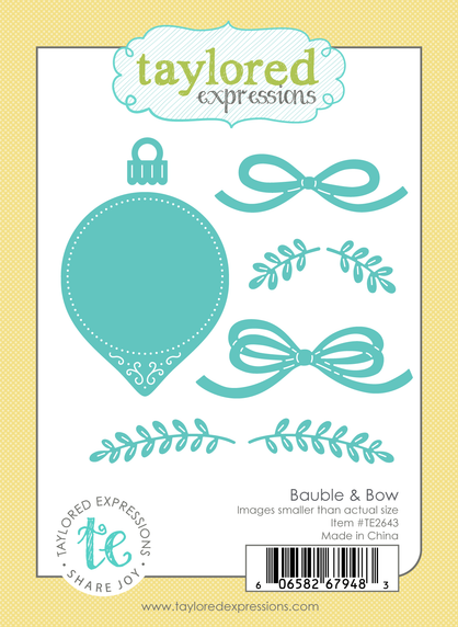 Graphic of Bauble & Bow Die Set which is used for papercrafting.