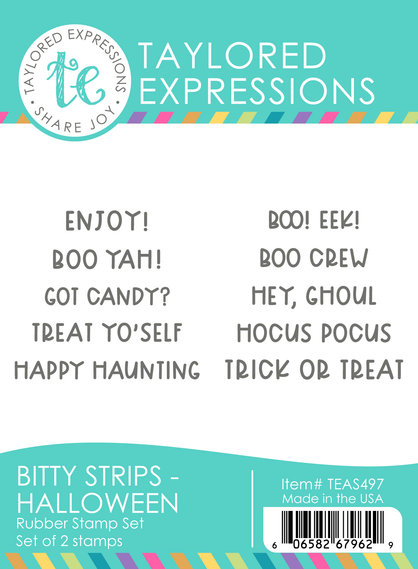 Graphic of Bitty Strips Stamp Set - Halloween which includes rubber stamps for papercrafting.