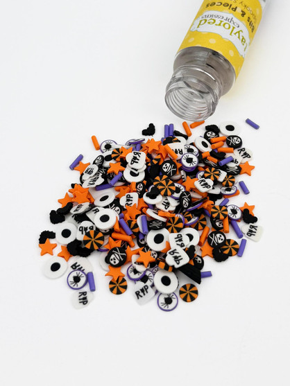 Close up image of Bits & Pieces Spooky Season which includes spooky halloween embellishments for papercrafting.