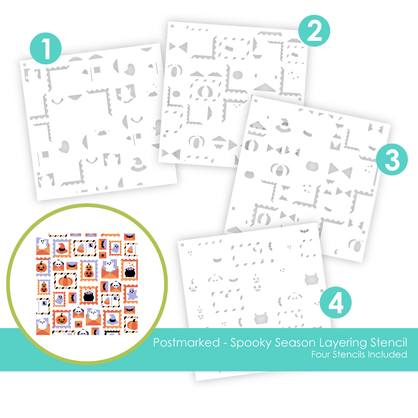 Graphic of Postmarked - Spooky Season Layering Stencil which is used for papercrafting.