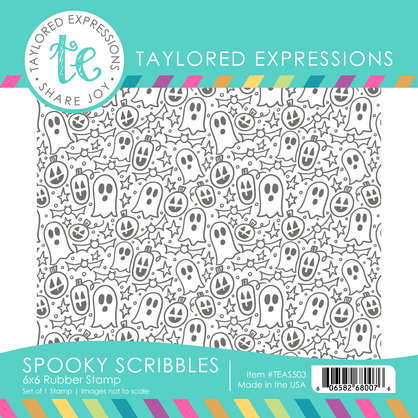 Graphic of Spooky Scribbles 6x6 background stamp which is used for papercrafting.