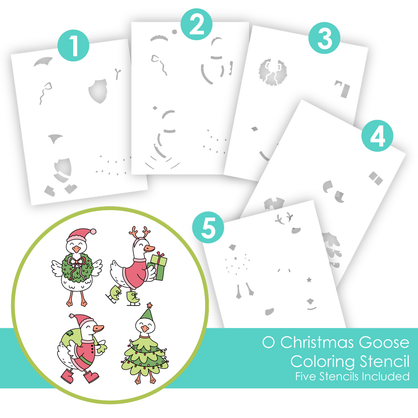 Graphic of O Christmas Goose Coloring Stencil which is used for papercrafting.