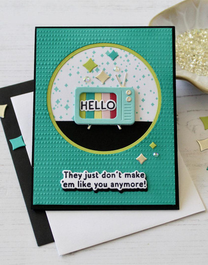 Handmade greeting card with television on it and they just don't make 'em like you anymore sentiment on it.