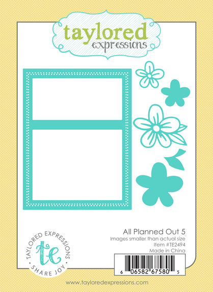 Graphic of All Planned Out 5 Die Set which includes a frame and flowers for papercrafting.