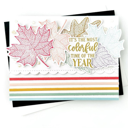Handmade greeting card with leaves on it and it's the most colorful time of the year sentiment on it.