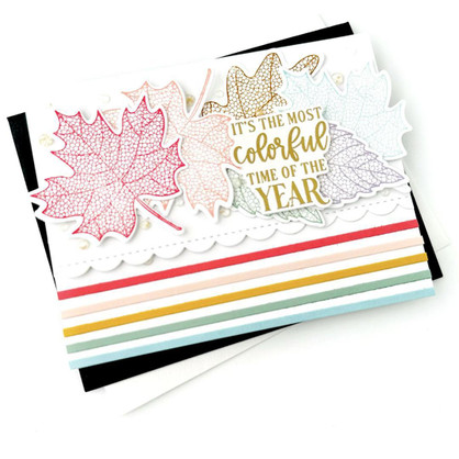 Handmade greeting card with leaves on it and it's the most colorful time of the year sentiment on it.