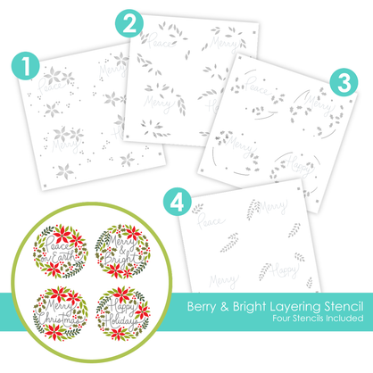 Graphic of Berry & Bright Layering Stencil which is used for papercrafting.