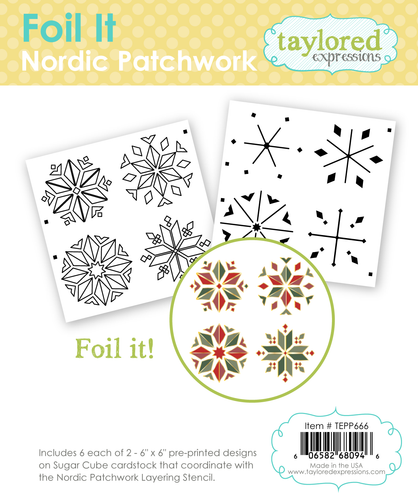 Graphic of Foil It - Nordic Patchwork with snowflake and patterns on it.