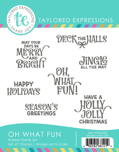 Graphic of Oh What Fun Stamp Set which includes sentiments for papercrafting.