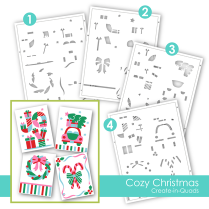 Graphic of Create-in-Quads Layering Stencil - Cozy Christmas which is used for papercrafting.