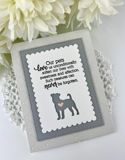 Handmade greeting card with a dog on it and a heartfelt message.