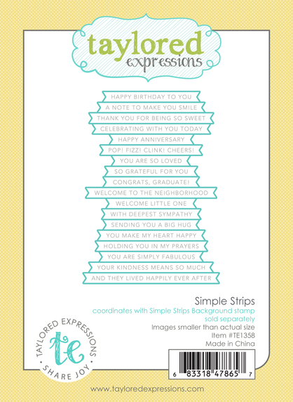Steel die used for cutting out a variety of sentiments created by the Simple Strips Stamp collection.