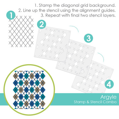Graphic of Argyle Stamp & Stencil Combo for papercrafting.