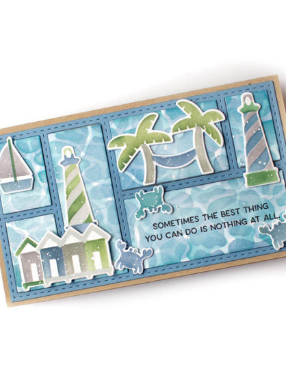 Handmade greeting card with pool water pattern and seaside items on it with sometimes the best thing you can do is nothing at all sentiment on it.