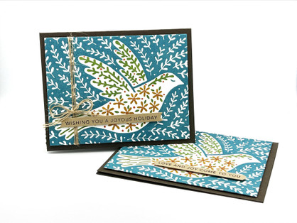 Handmade greeting card of a dove with wishing you a joyous holiday sentiment on it.