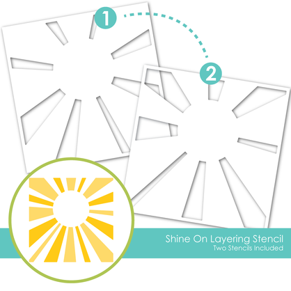 Graphic of Shine On Layering Stencil with sun beams on it.