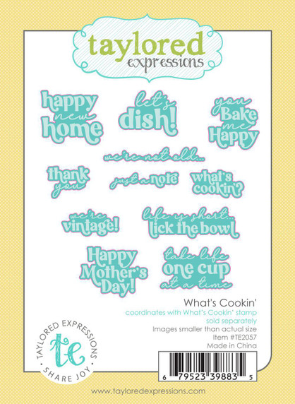 Graphic of What's Cookin' steel die set that cuts out different sentiments.