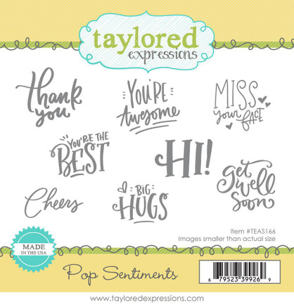 Graphic of Pop Sentiments red rubber stamp set for just because occasions for paper crafting.