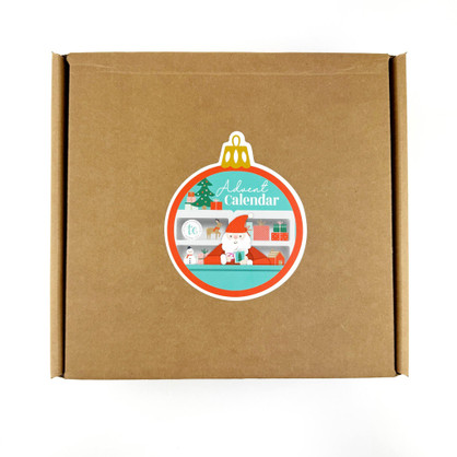 A cardboard box with Advent Calendar Sticker on it for preorders for 2025. A cardboard box with Advent Calendar Sticker on it for preorders for 2025.