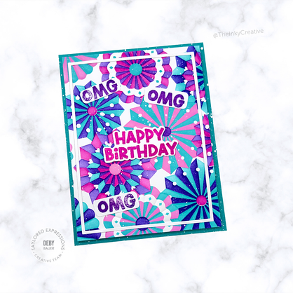 Handmade greeting card with paper fans on it and omg sentiment and happy birthday sentiment on it.