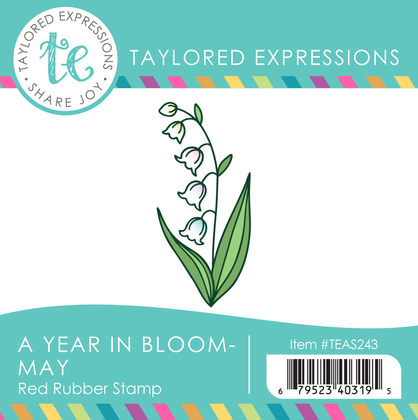 Graphic of a year in bloom stamp - may red rubber stamp of a flower for paper crafting.