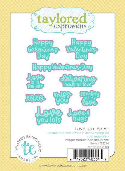 Graphic of Love is in the Air Dies that cuts out sentiments for Valentine's Day.