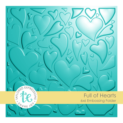 Graphic of 6x6 3D Embossing Folder - Full of Hearts with different shaped hearts on it for papercrafting.