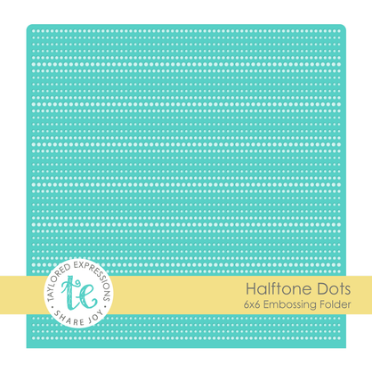 Graphic of 6x6 embossing folder halftone dots which includes various dot sizes for papercrafting.