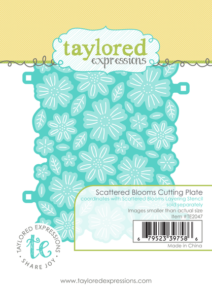 Graphic of scattered blooms cutting die plate, including various flowers and leaves for papercrafting.