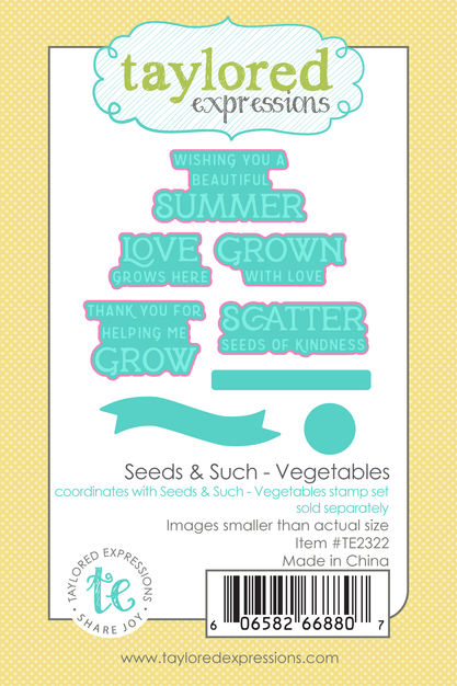 Graphic of seeds & such vegetable steel die set including gardening themed sentiments.